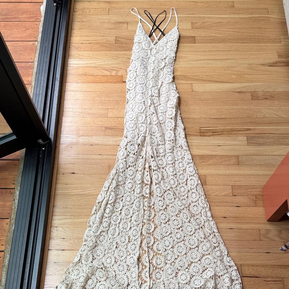 Arden B Cream Crochet Backless Dress